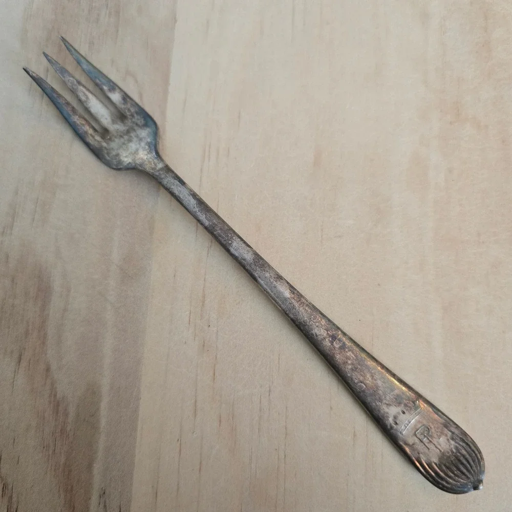 Antique‎ Silver Plated Serving Fork Monogrammed FR Crown mcglashan clarke co